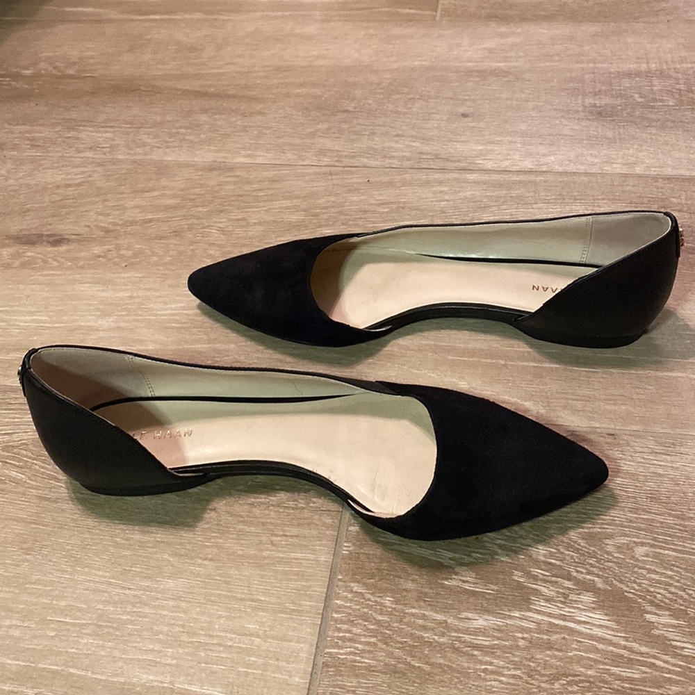 Cole Haan Black Suede and Leather Point D’orsay Flats - Picture 8 of 11